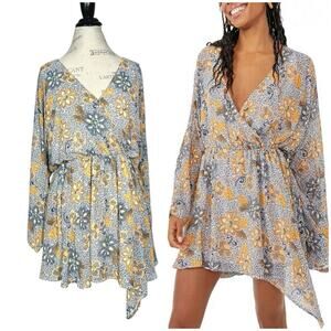 Free People | Women | Teegan Floral Flowy Chiffon Surplice Mini Dress | Medium